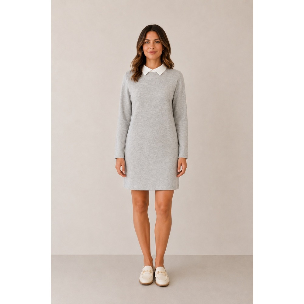 Zara Light Gray Midi Shift Dress with White Mock Collar - Picture 1 of 6